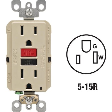 Leviton SmartlockPro Self-Test 15A Ivory Residential Grade 5-15R GFCI Outlet R71-GFNT1-0RI